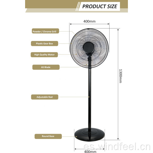 Ventilador de soporte solar de emergencia recargable de CA CC de 16 pulgadas con luz LED y control remoto